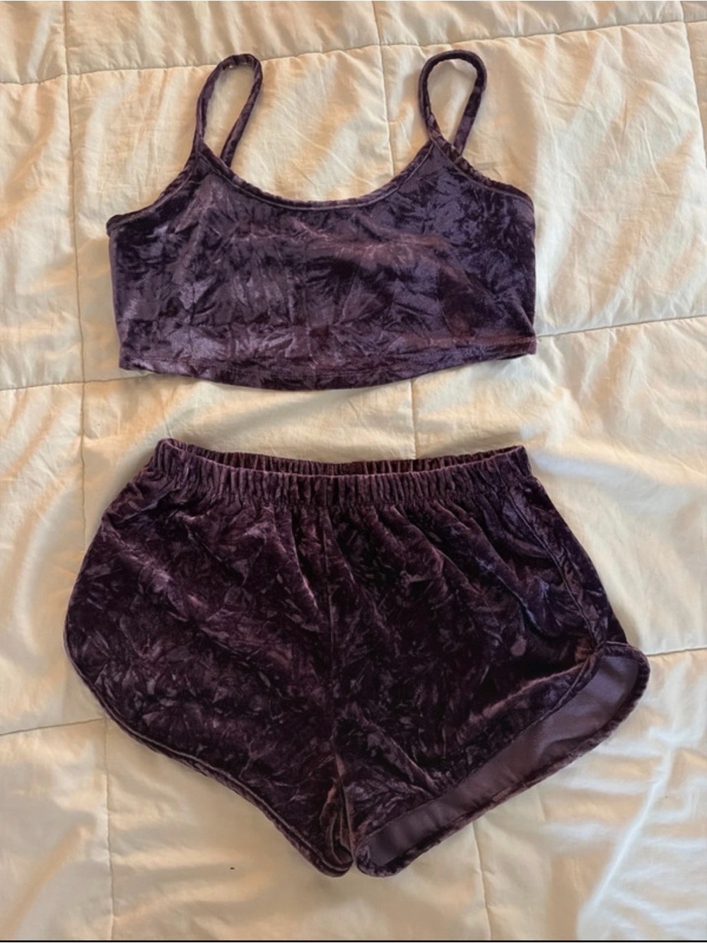 SHEIN Velvet Bralette & Shorts Loungewear Set - Deep Purple